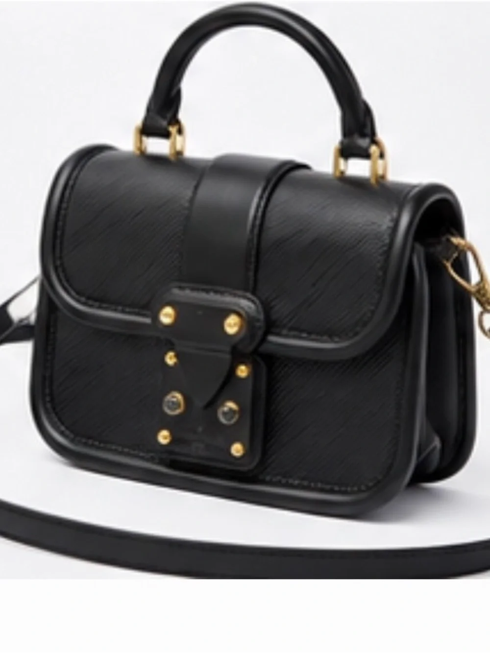 Louis Vuitton Black Leather Top-Handle Satchel with Gold Hardware